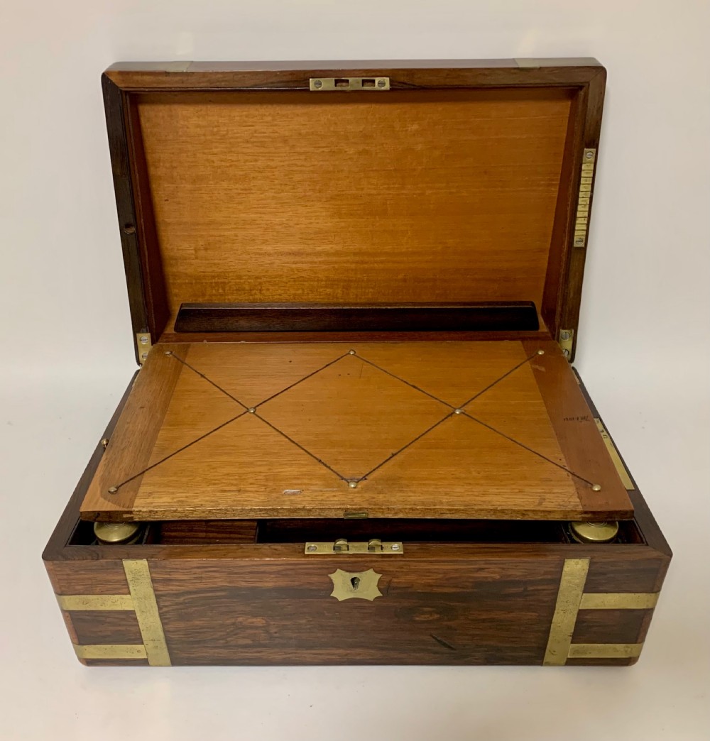 Superb Antique Victorian Rosewood Brass Bound Writing Slope Box View II