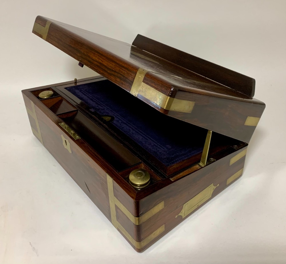 Superb Antique Victorian Rosewood Brass Bound Writing Slope Box View III