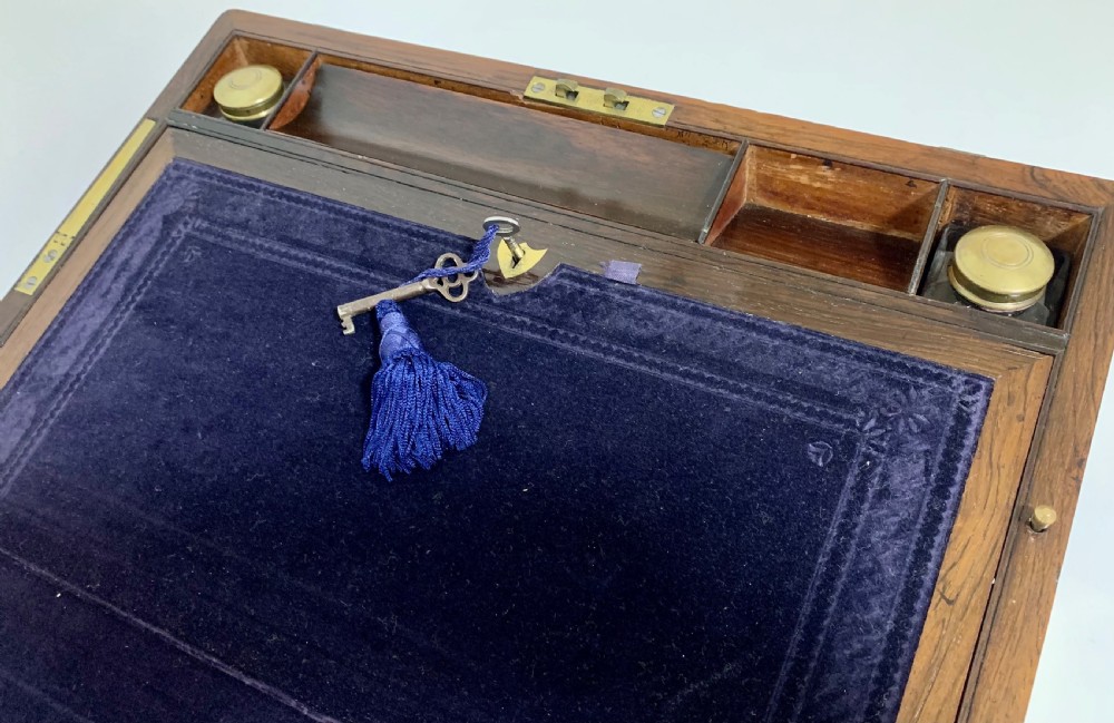 Superb Antique Victorian Rosewood Brass Bound Writing Slope Box View V