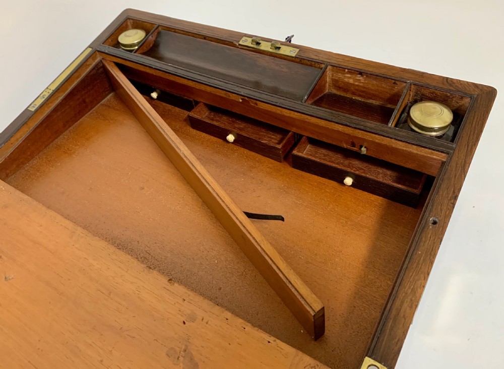 Superb Antique Victorian Rosewood Brass Bound Writing Slope Box View VI