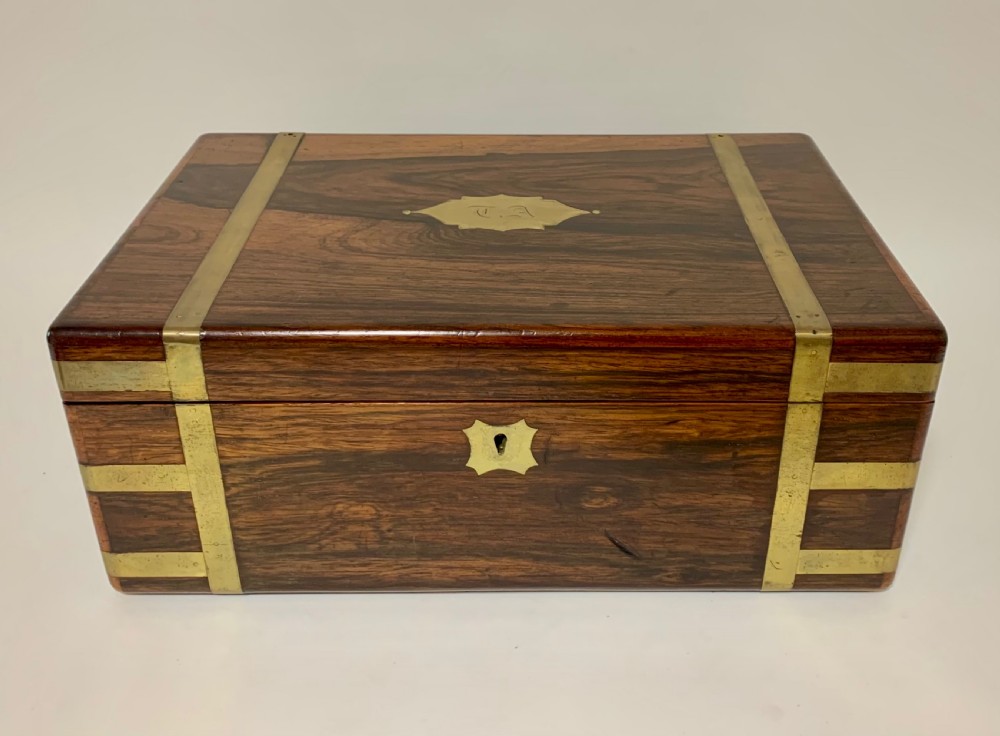 Superb Antique Victorian Rosewood Brass Bound Writing Slope Box View VIII