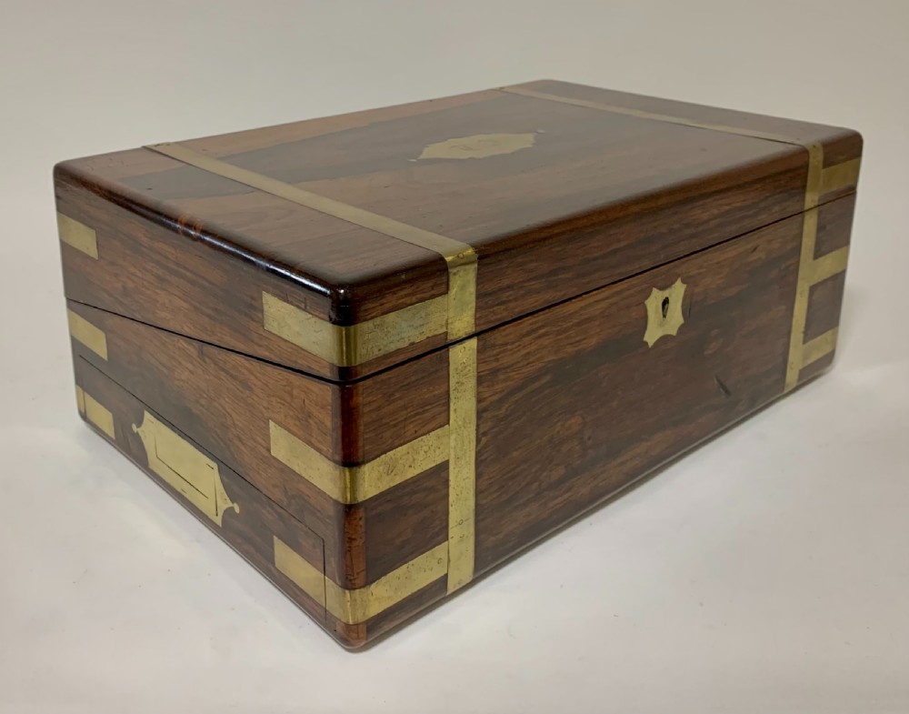 Superb Antique Victorian Rosewood Brass Bound Writing Slope Box View IX