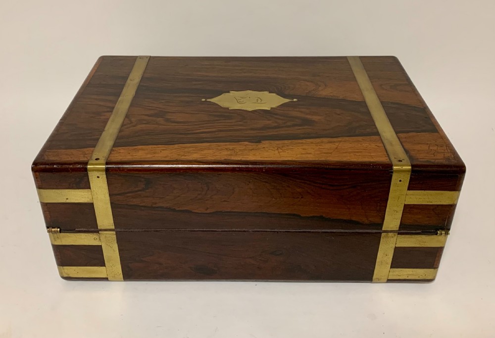 Superb Antique Victorian Rosewood Brass Bound Writing Slope Box View XIV