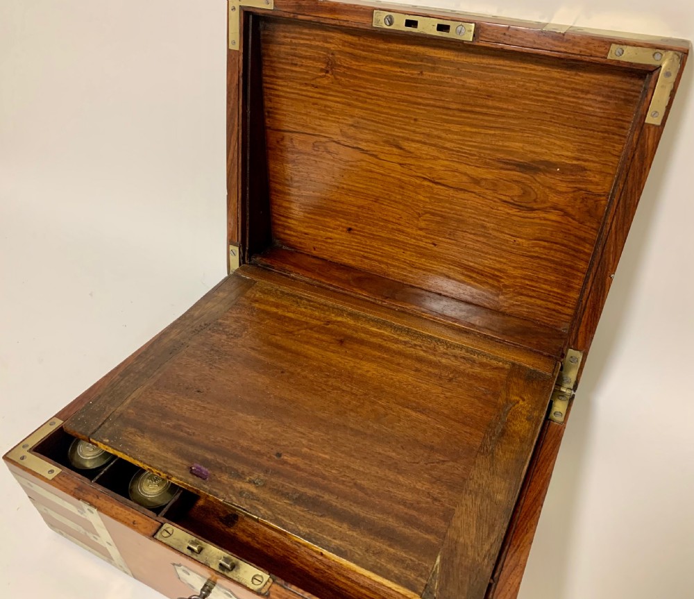 Antique Georgian Brass Bound Military Campaign Writing Slope Box View V