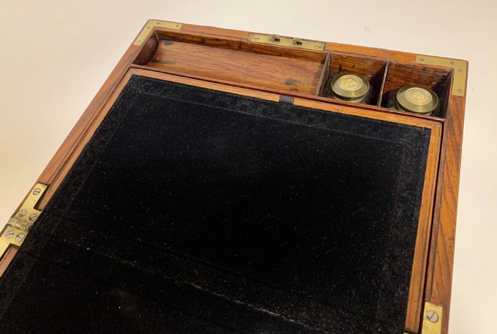 Antique Georgian Brass Bound Military Campaign Writing Slope Box View VIII