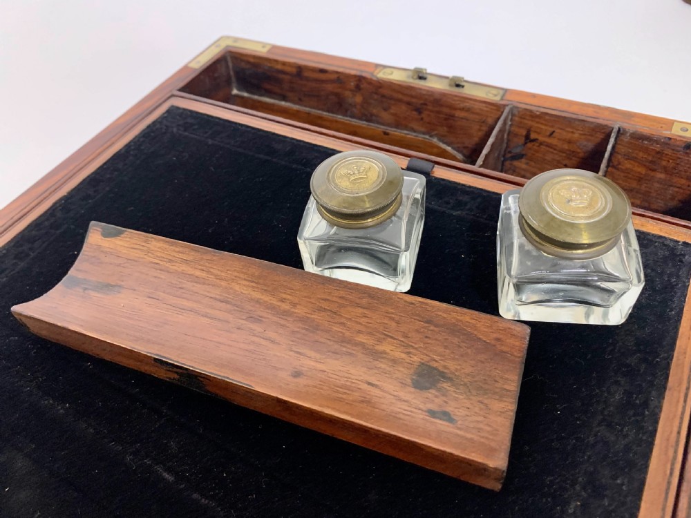 Antique Georgian Brass Bound Military Campaign Writing Slope Box View IX
