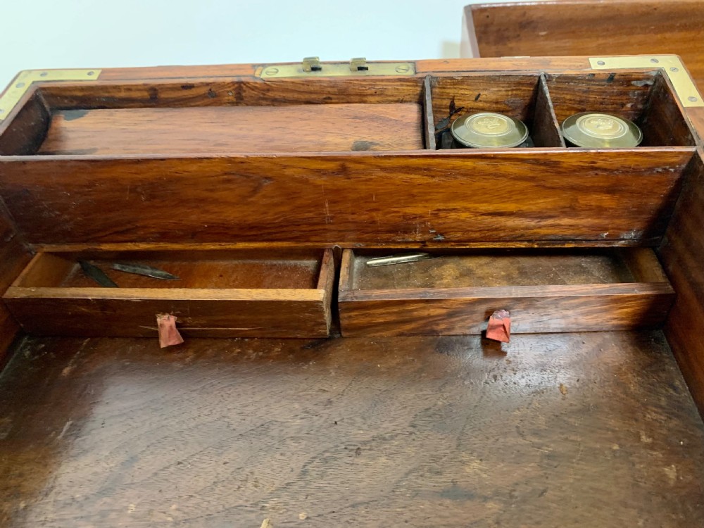 Antique Georgian Brass Bound Military Campaign Writing Slope Box View XI