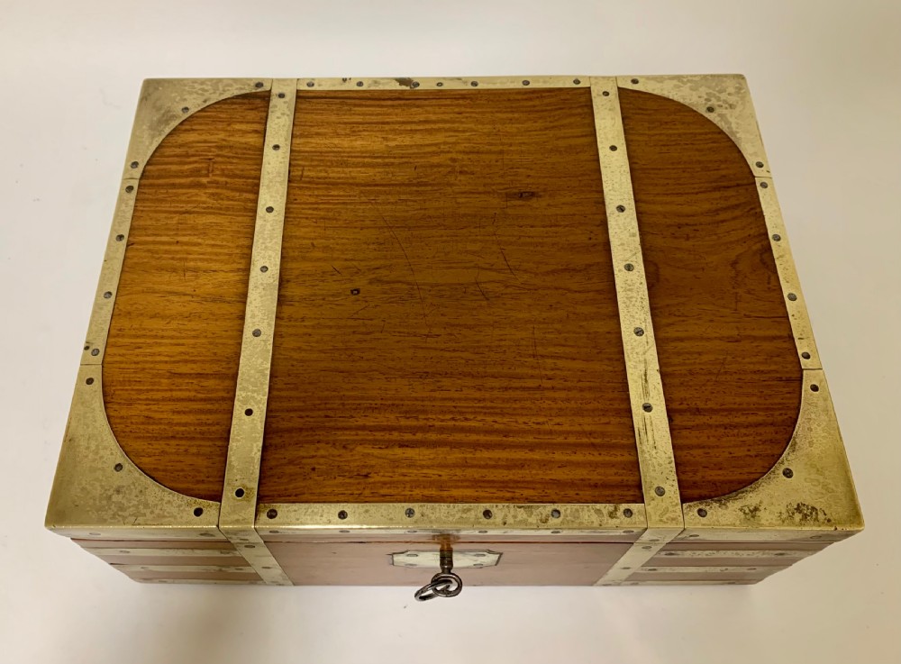Antique Georgian Brass Bound Military Campaign Writing Slope Box View XIV