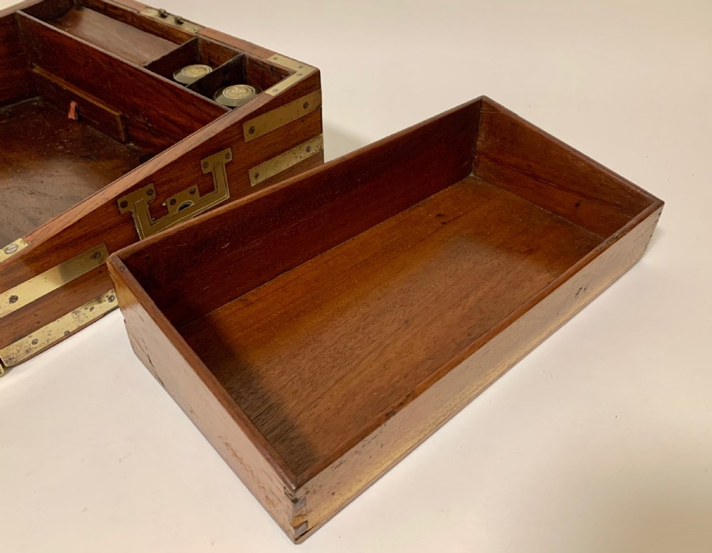Antique Georgian Brass Bound Military Campaign Writing Slope Box View XV