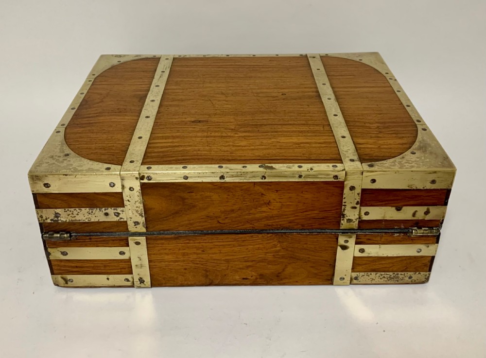 Antique Georgian Brass Bound Military Campaign Writing Slope Box View XVII