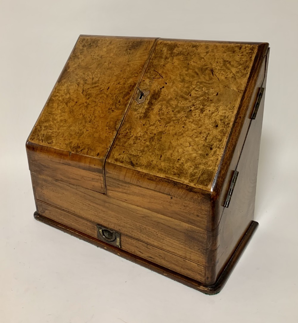 Antique Victorian Burr Walnut Desktop Stationery Cabinet 