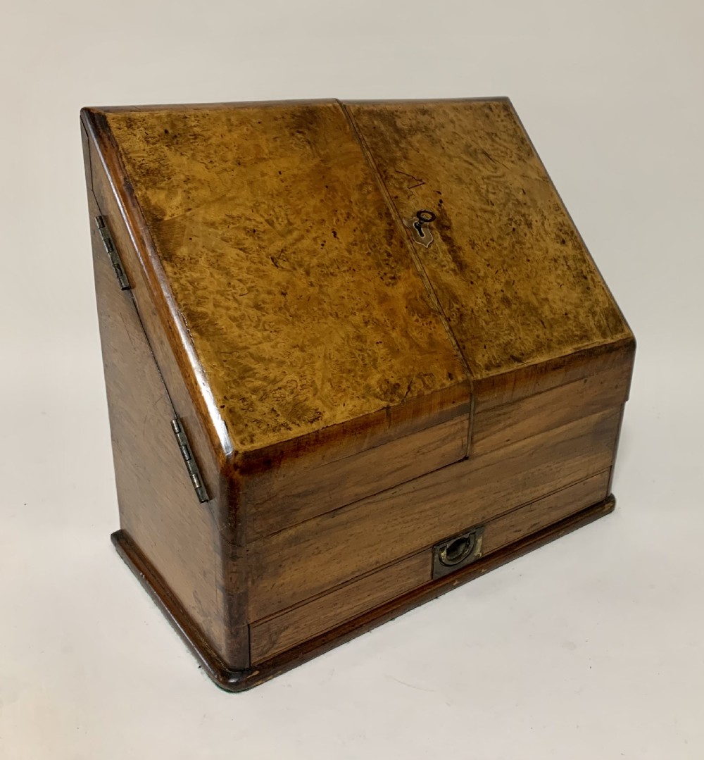 Antique Victorian Burr Walnut Desktop Stationery Cabinet  View X