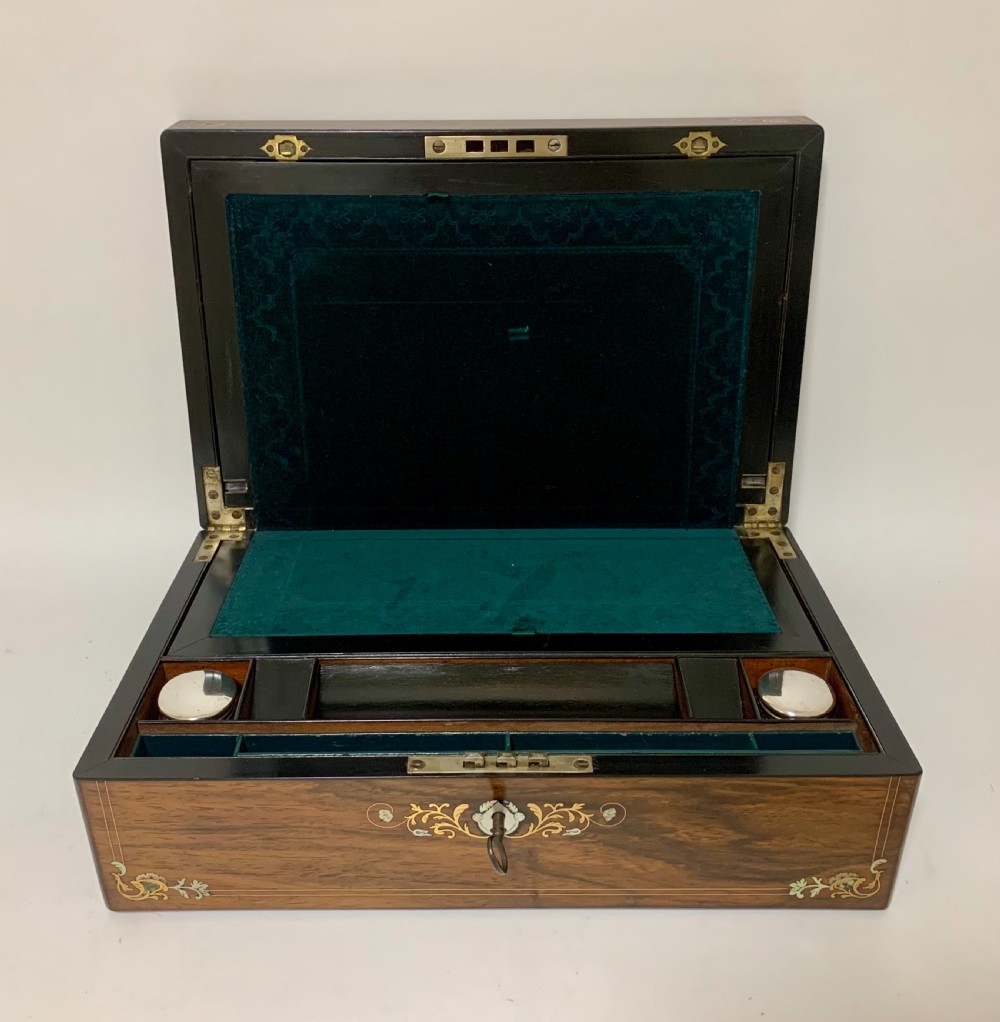 Antique Victorian Rosewood Abalone Mother of Pearl Inlaid Writing Slope Box