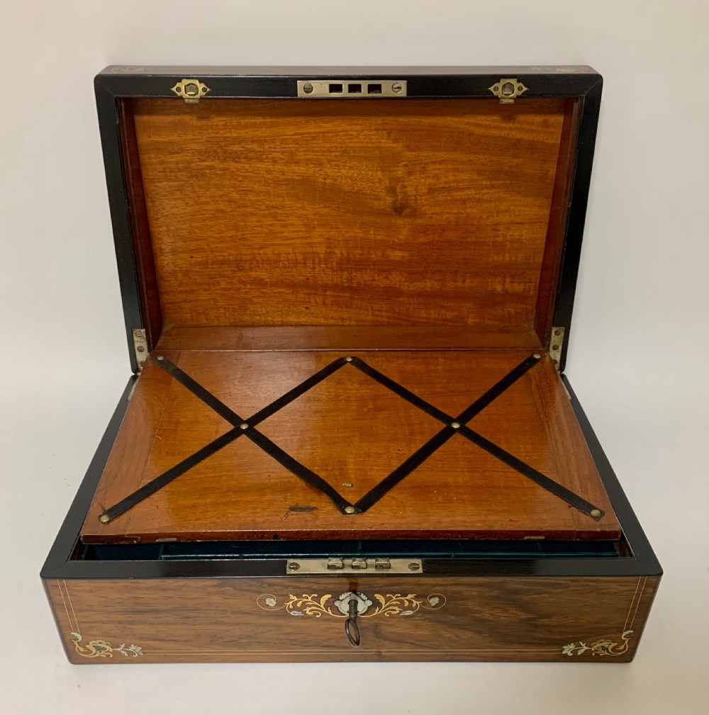Antique Victorian Rosewood Abalone Mother of Pearl Inlaid Writing Slope Box View II