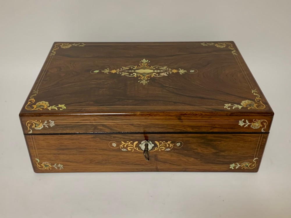 Antique Victorian Rosewood Abalone Mother of Pearl Inlaid Writing Slope Box View VIII