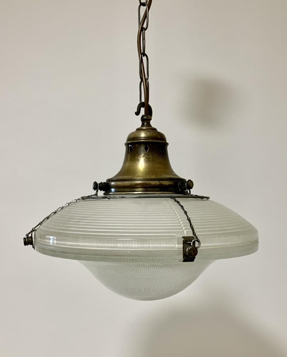 Original Holophane Flying Saucer Glass Pendant Light