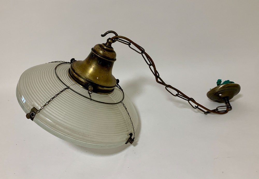 Original Holophane Flying Saucer Glass Pendant Light View IV