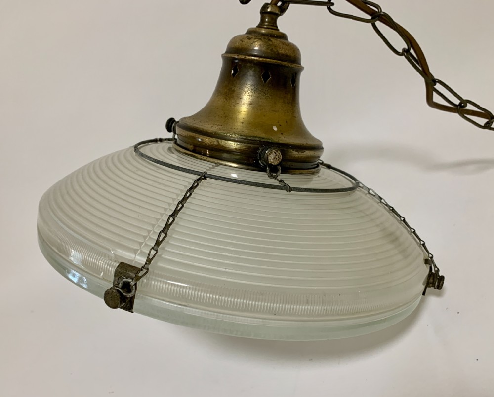 Original Holophane Flying Saucer Glass Pendant Light View V