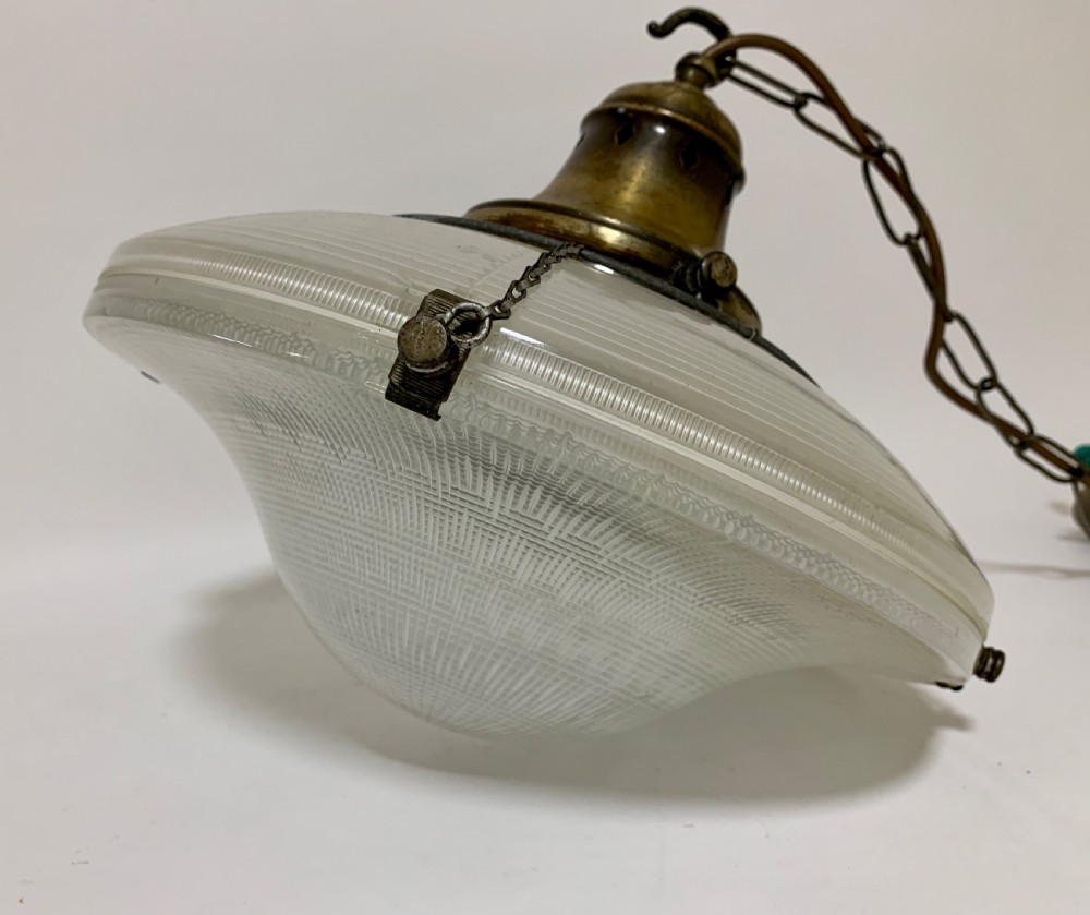 Original Holophane Flying Saucer Glass Pendant Light View IX