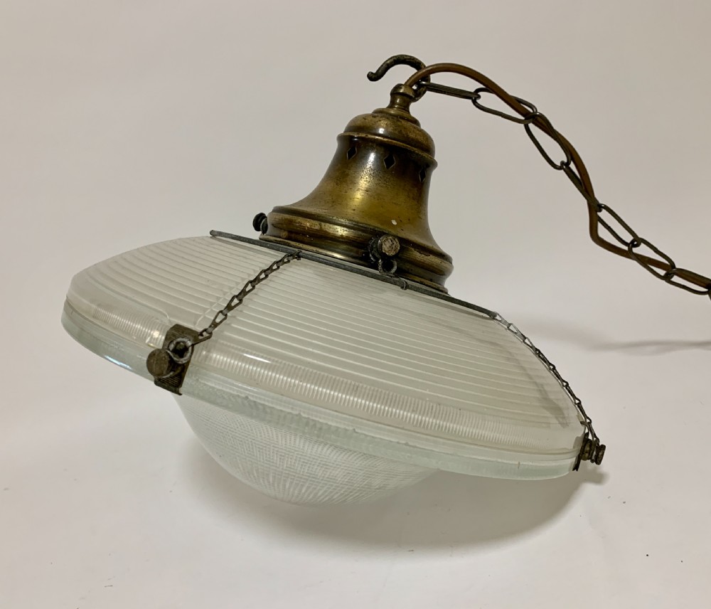 Original Holophane Flying Saucer Glass Pendant Light View X
