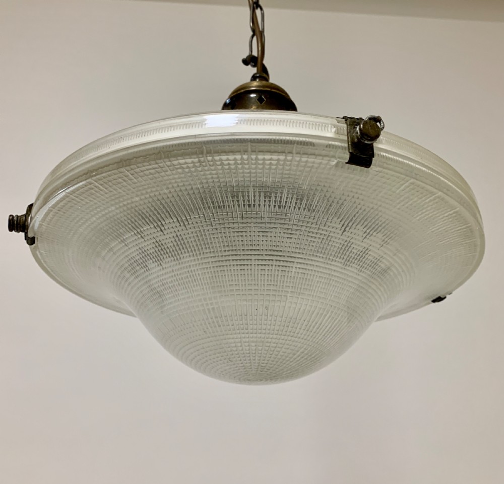 Original Holophane Flying Saucer Glass Pendant Light View XI
