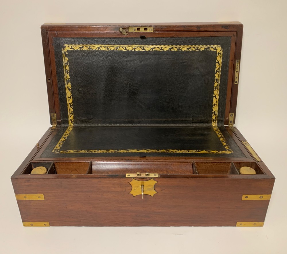 Antique Victorian Mahogany Brass Bound Campaign Writing Slope Box