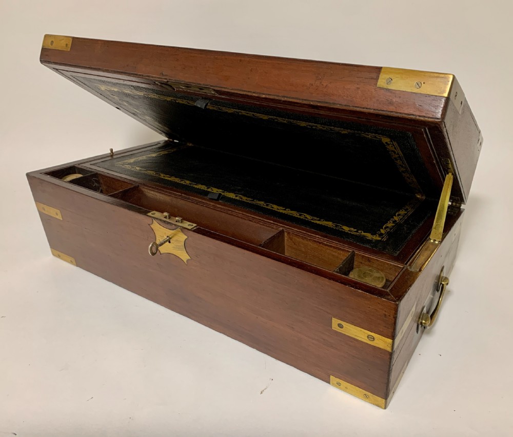 Antique Victorian Mahogany Brass Bound Campaign Writing Slope Box View II