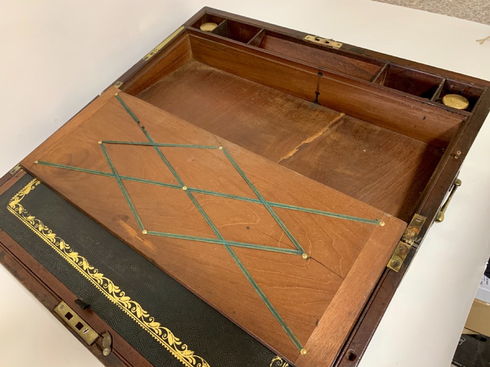 Antique Victorian Mahogany Brass Bound Campaign Writing Slope Box View IV