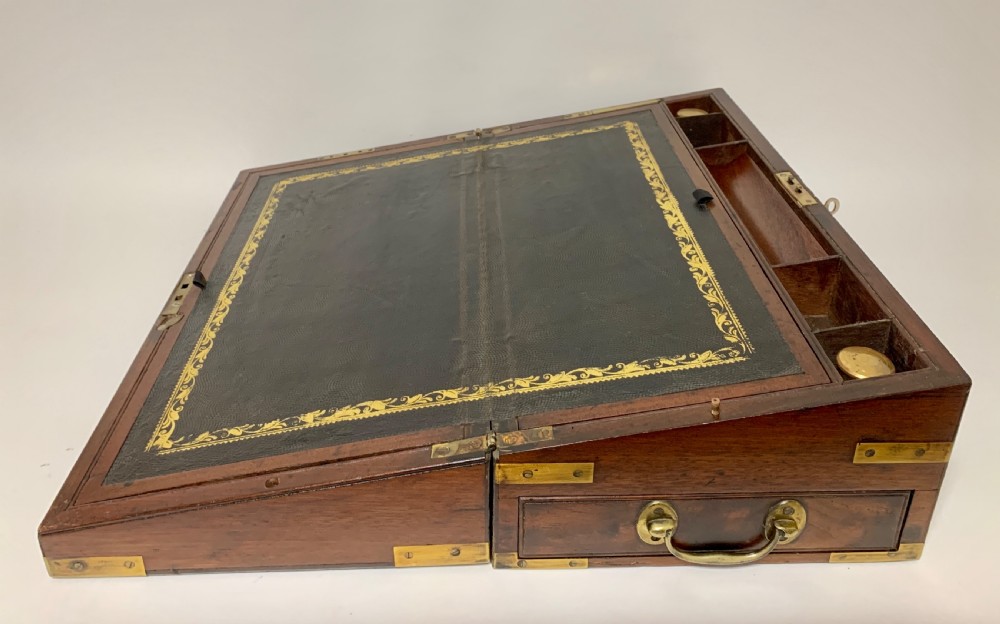 Antique Victorian Mahogany Brass Bound Campaign Writing Slope Box View V