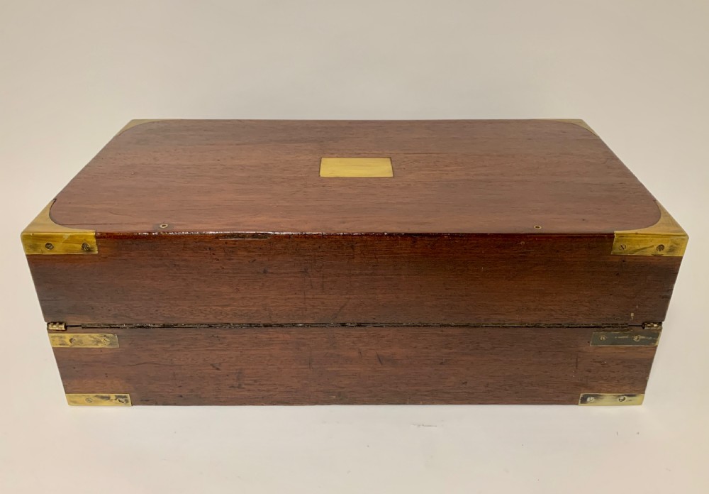 Antique Victorian Mahogany Brass Bound Campaign Writing Slope Box View VII