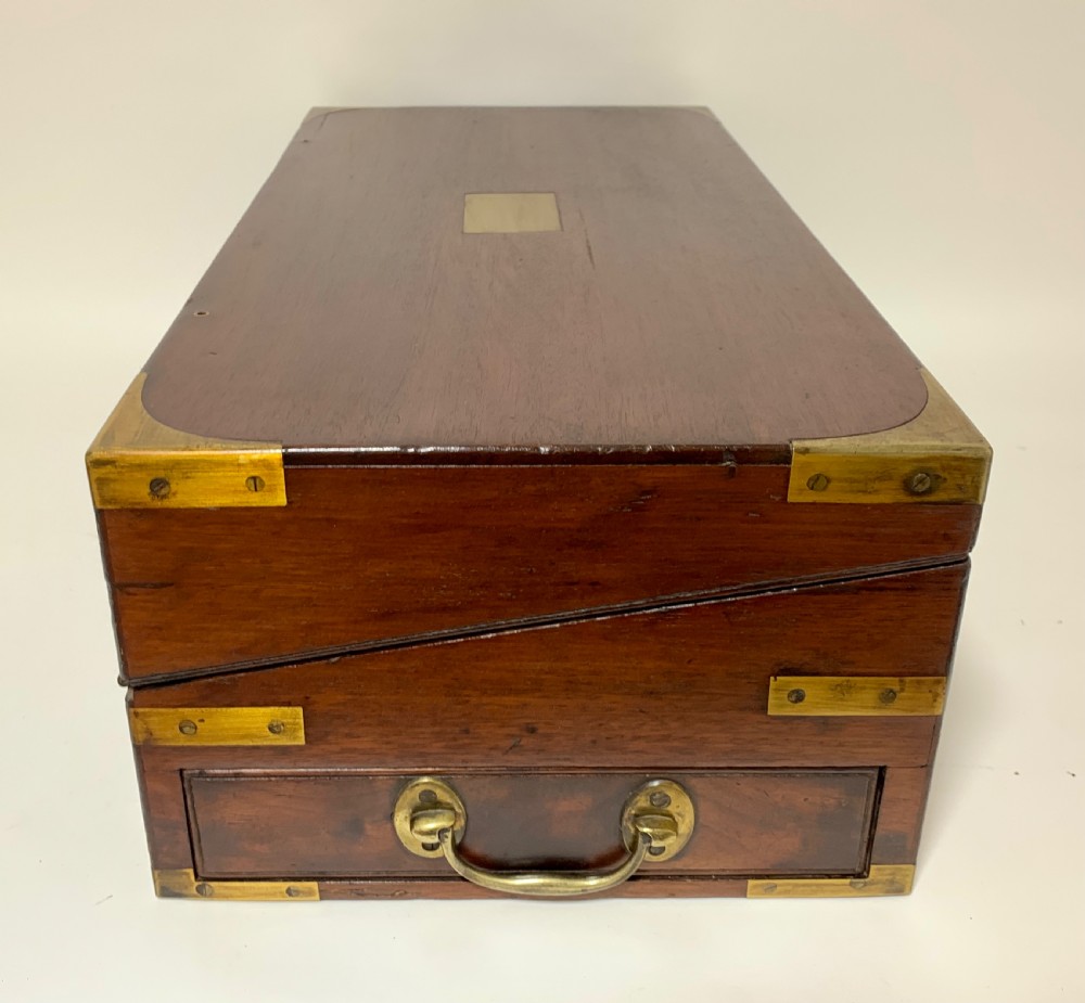 Antique Victorian Mahogany Brass Bound Campaign Writing Slope Box View VIII