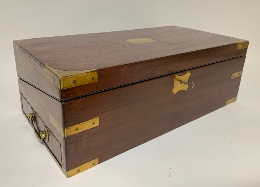 Antique Victorian Mahogany Brass Bound Campaign Writing Slope Box View IX