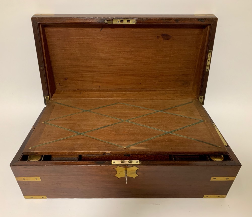 Antique Victorian Mahogany Brass Bound Campaign Writing Slope Box View XI