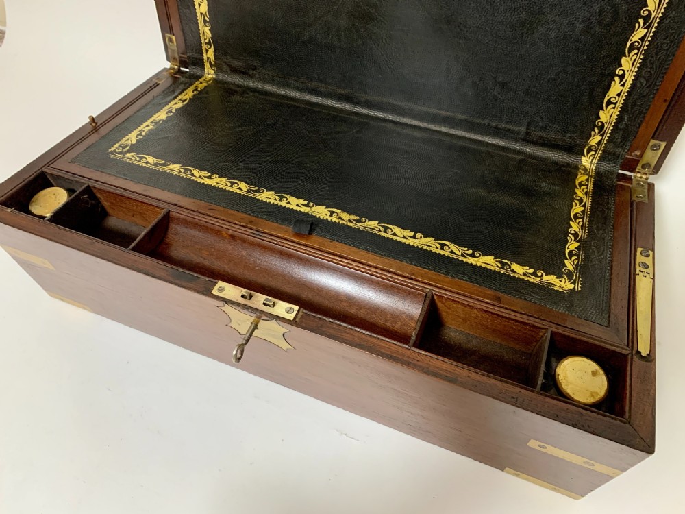 Antique Victorian Mahogany Brass Bound Campaign Writing Slope Box View XIII