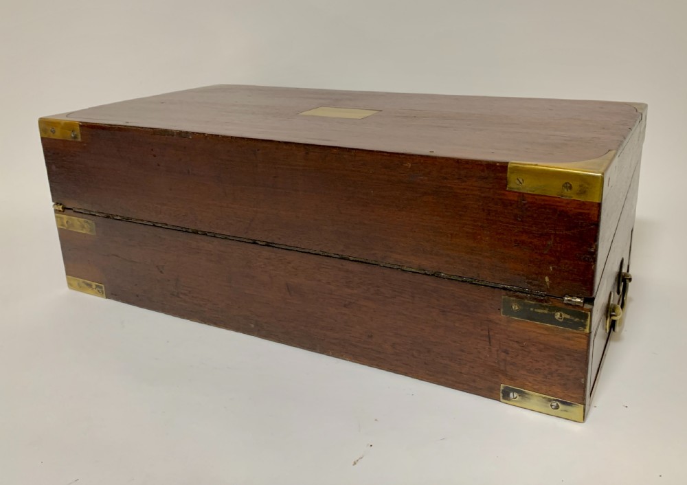Antique Victorian Mahogany Brass Bound Campaign Writing Slope Box View XVI