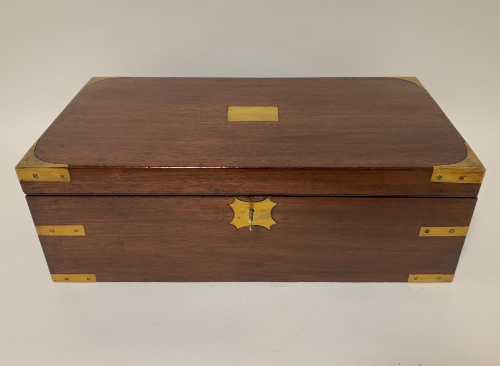 Antique Victorian Mahogany Brass Bound Campaign Writing Slope Box View XVII