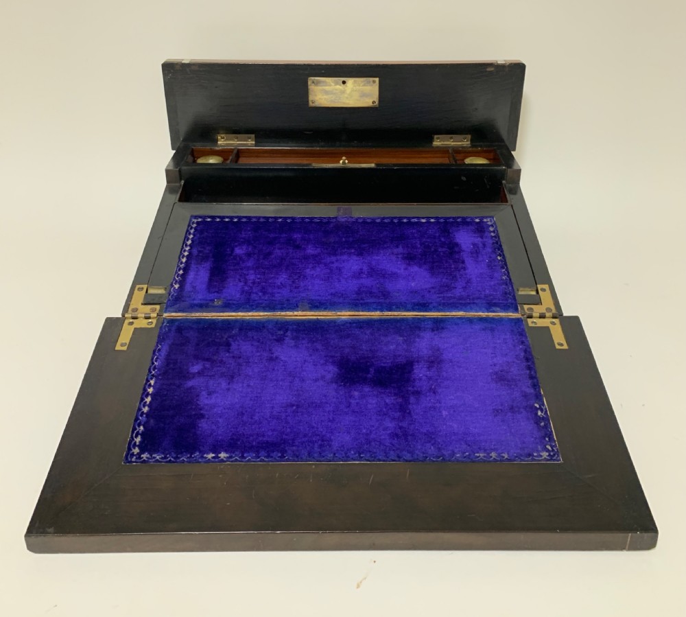 Antique Regency Amboyna Mother of Pearl Inlaid Writing Slope Lap Box View IV