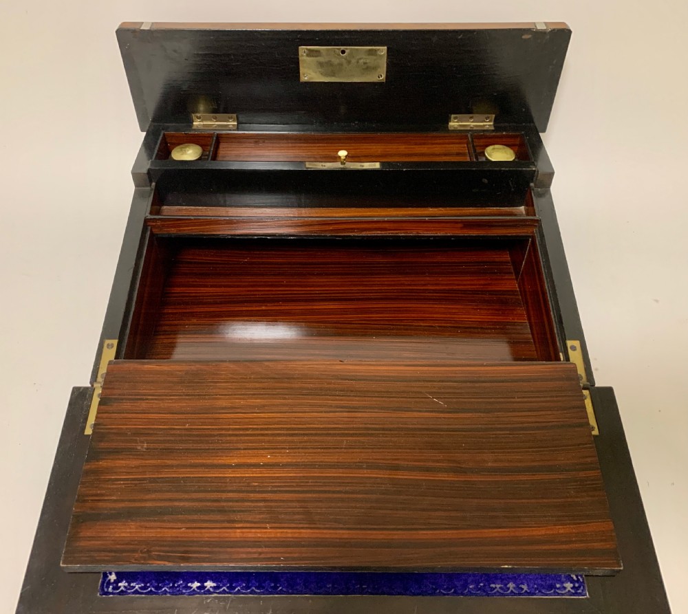 Antique Regency Amboyna Mother of Pearl Inlaid Writing Slope Lap Box View V