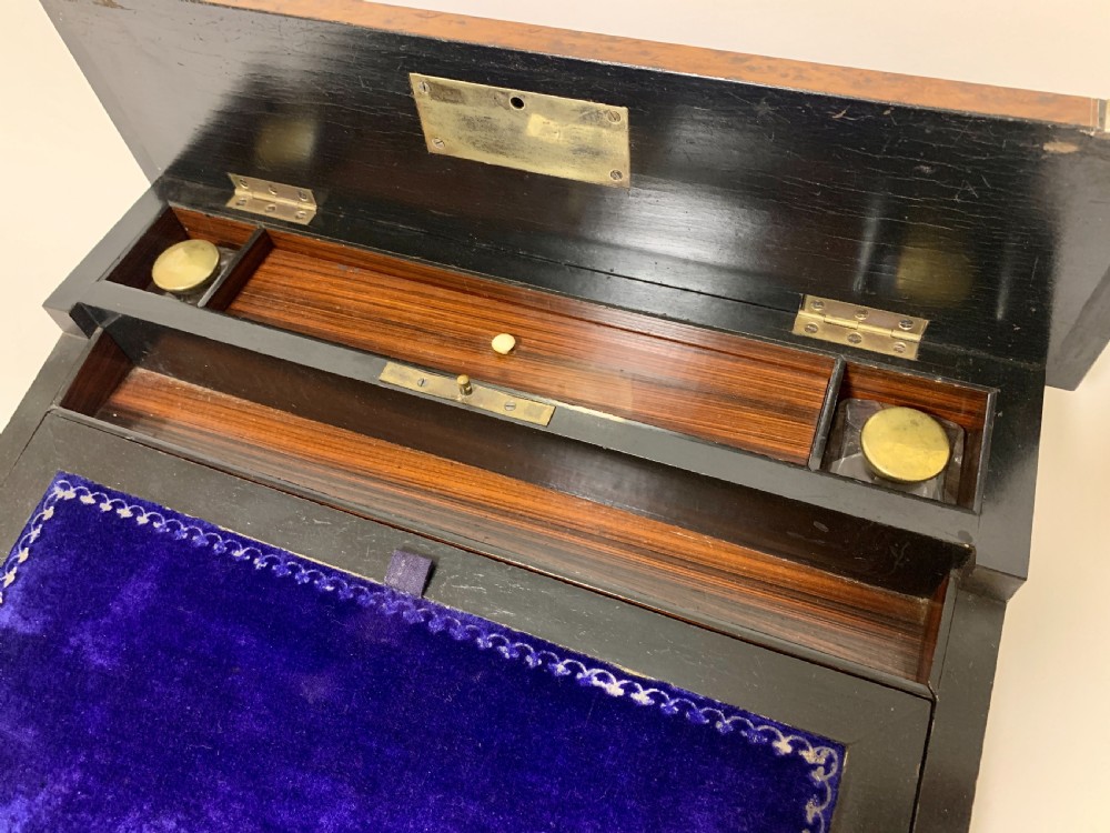 Antique Regency Amboyna Mother of Pearl Inlaid Writing Slope Lap Box View IX