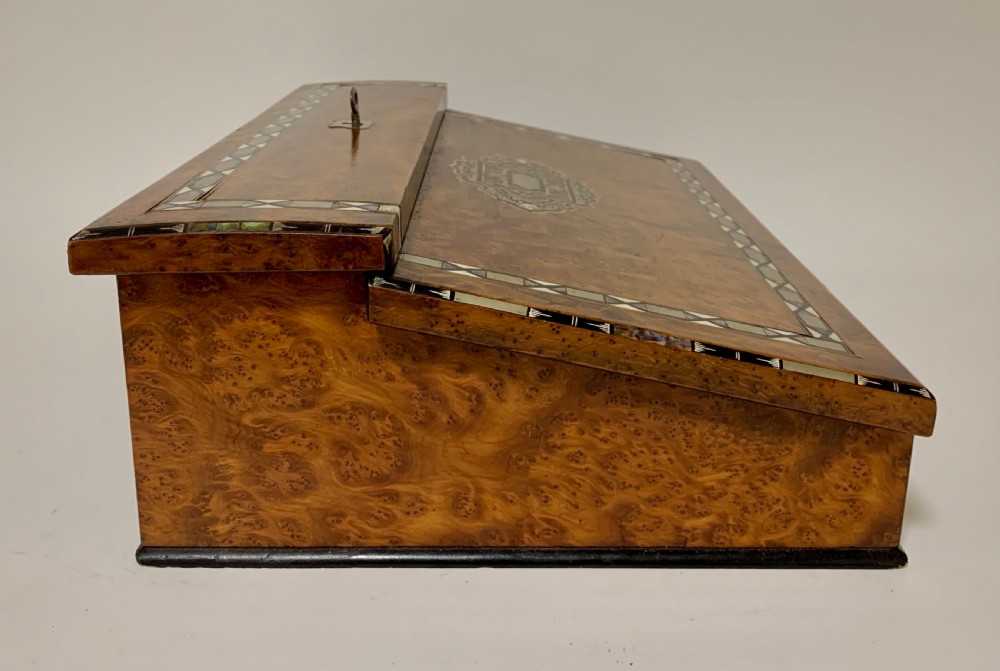 Antique Regency Amboyna Mother of Pearl Inlaid Writing Slope Lap Box View XI