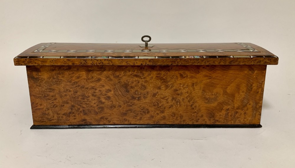 Antique Regency Amboyna Mother of Pearl Inlaid Writing Slope Lap Box View XII