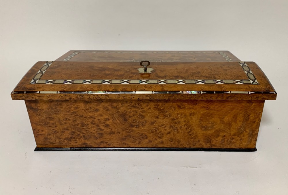 Antique Regency Amboyna Mother of Pearl Inlaid Writing Slope Lap Box View XIII