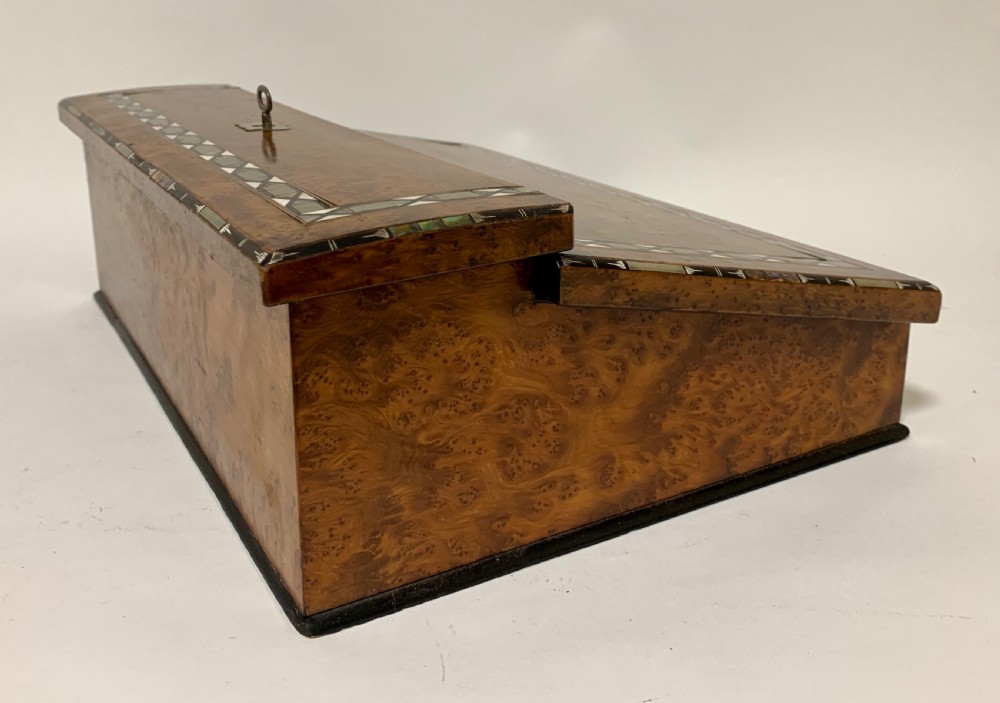 Antique Regency Amboyna Mother of Pearl Inlaid Writing Slope Lap Box View XV