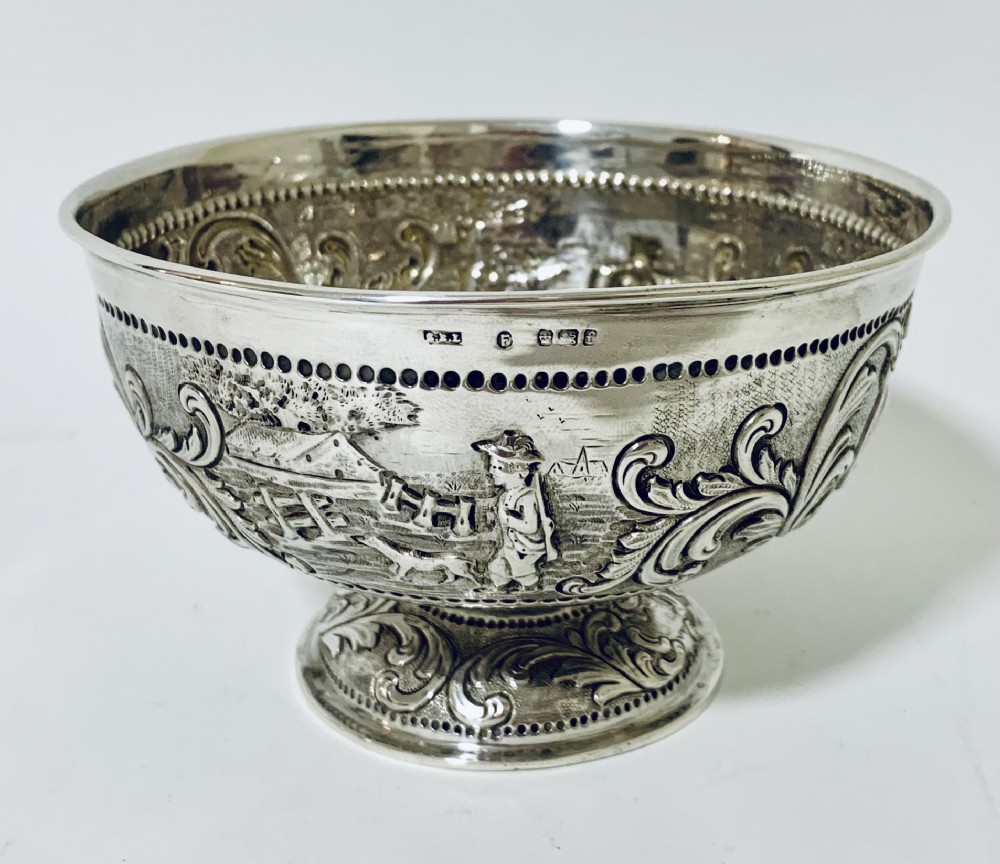 Antique Victorian Solid Sterling Silver Dutch Import Repousse Bowl