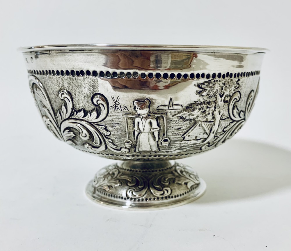 Antique Victorian Solid Sterling Silver Dutch Import Repousse Bowl View V