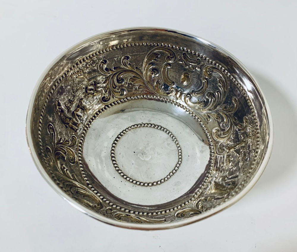 Antique Victorian Solid Sterling Silver Dutch Import Repousse Bowl View VI