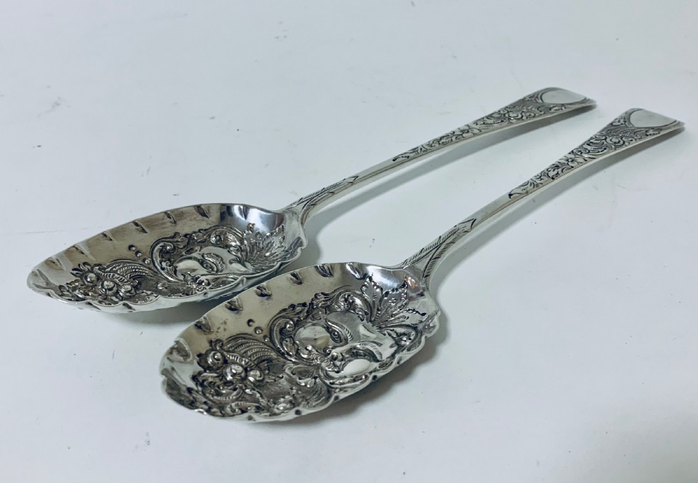 Pair of Antique Regency Solid Silver Berry Spoons View II