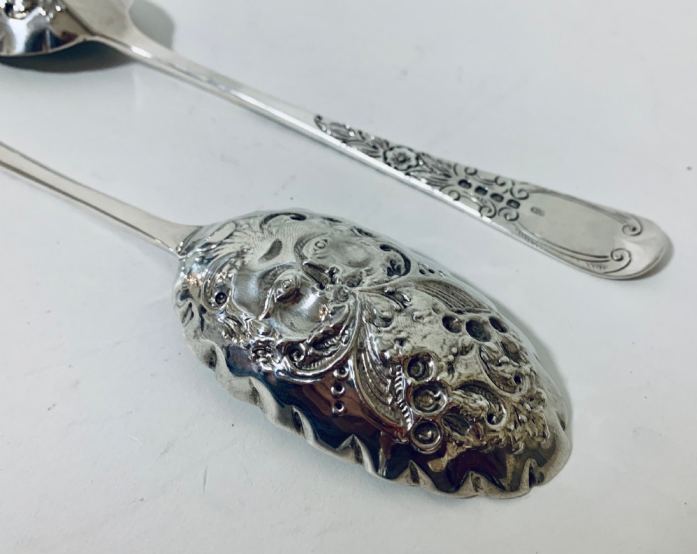 Pair of Antique Regency Solid Silver Berry Spoons View VIII