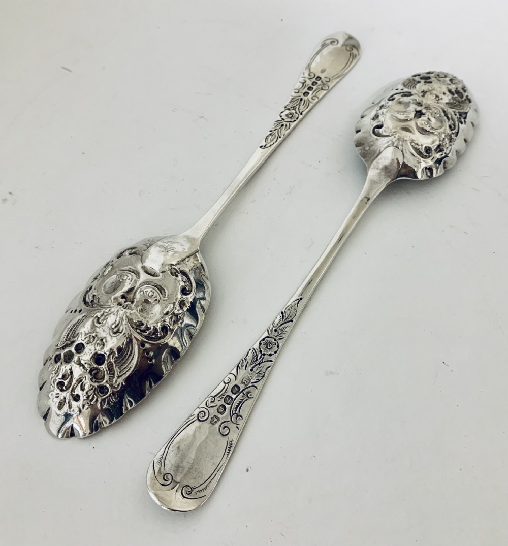 Pair of Antique Regency Solid Silver Berry Spoons View IX