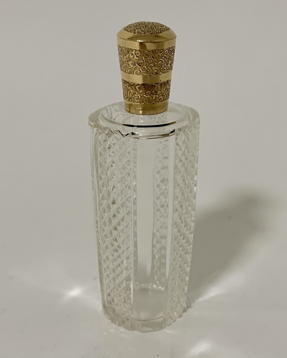 Antique Dutch Cut Glass Scent Bottle with 14K Gold Top